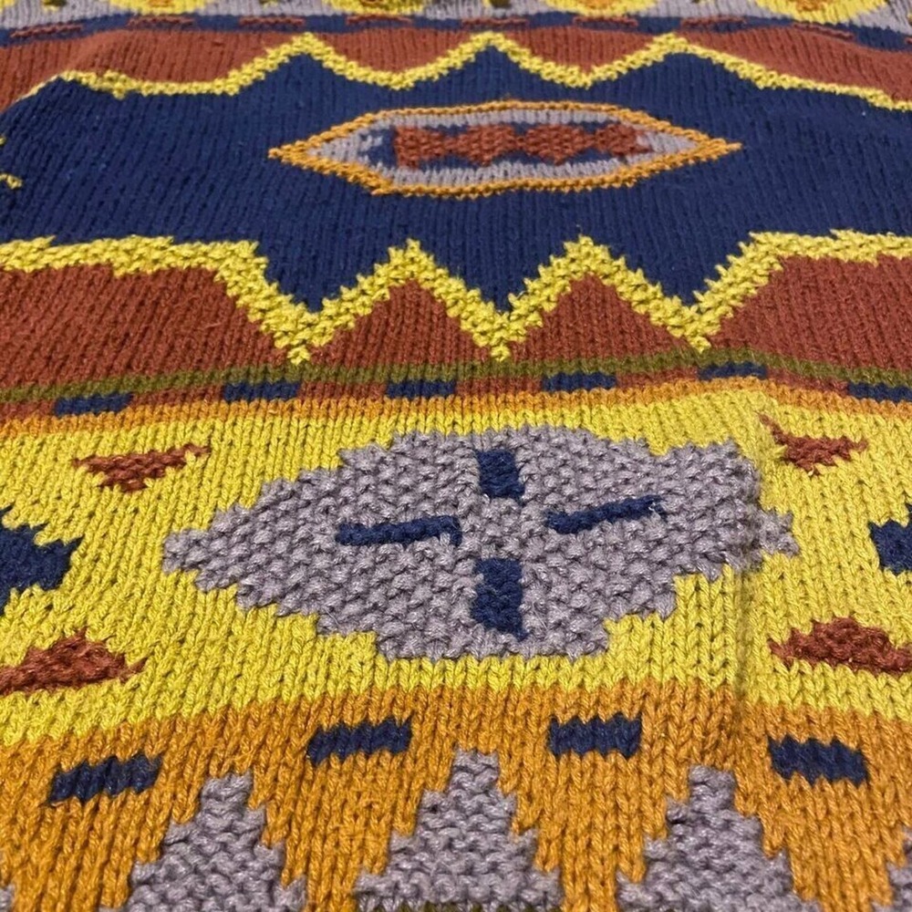 Chicos Design Hand Knitted Womens Sweater Size M Colorful Ugly Boho Aztec